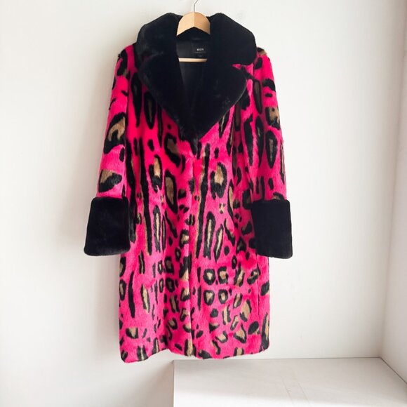 Maeve Hot Pink Animal Print Faux Fur Coat XS to M - Picture 1 of 6